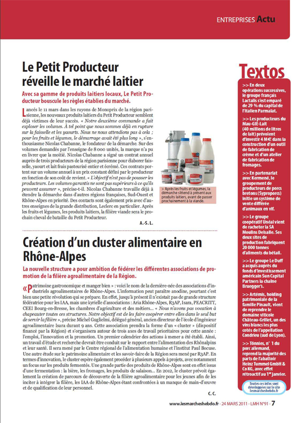 Les marchés hebdo - 24 mars 2011 - Le Petit Producteur réveille le marché laitier