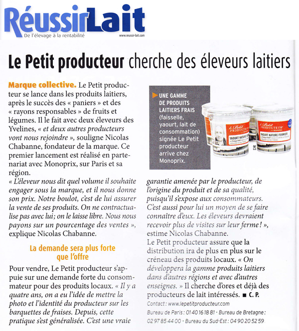 Réussir Lait - Avril 2011 - Le Petit Producteur cherche des éleveurs laitiers