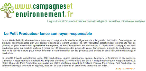 Le Rayon Fruits et Légumes Responsable Le Petit Producteur® sur Campagne et Environnement