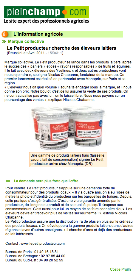 Le Petit Producteur cherche des éleveurs laitiers