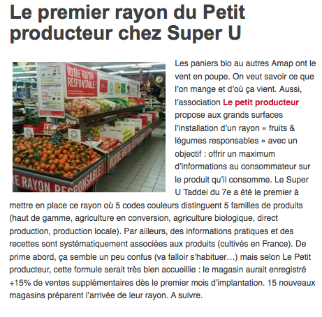 Le premier rayon du Petit Producteur chez Super U